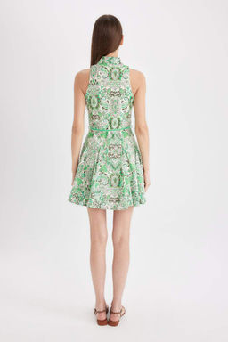 Мини-платье А-силуэта без рукавов с рубашечным воротником и рисунком из вуали - Defacto фото 6