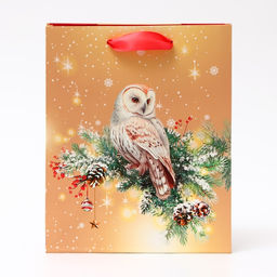 Пакет подарочный новогодний ламинированный «Совушка», 18×22.3×10 см