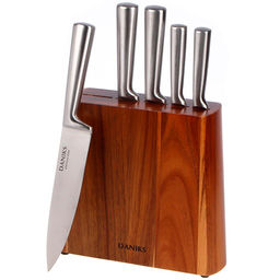 Набор ножей 6 предметов, 20 см, 20 см, 20 см, 12.5 см, 9 см, сталь, с подставкой, бамбук, Daniks, Lo /DANIKS/