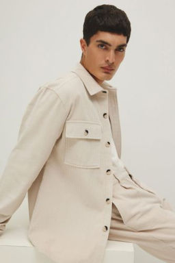 Regular Fit Polo Yaka Fitilli Kadife Uzun Kollu Gomlek Ceket