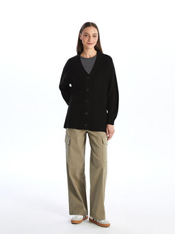 V Yaka Kendinden Desenli Uzun Kollu Kad?n Triko H?rka