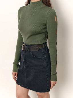 CONTE CON-610 Джинсовая юбка-mini с необработанным краем washed black