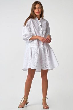 Платье летнее кружевное свободное из хлопка белое