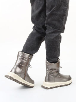 02-WA010-2M GRAY/BRONZE Сапоги "Дутики" зимние женские (натуральная кожа, курточная ткань, 100% шерсть)