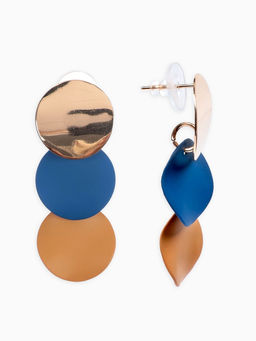 Серьги металл Азелия выгнутые круги, цвет бежево-синий в золоте