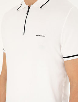Ekru Slim Fit Fermuarl_ Polo Yaka Y_n Kar___ml_ Triko Ti__rt - Pierre cardin фото 7