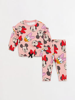Bisiklet Yaka Mickey Mouse Bask?l? K?z Bebek Sweatshirt ve Tayt Tak?m?