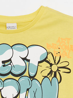 Bisiklet Yaka Bask?l? K?sa Kollu K?z ?ocuk Crop Ti??rt - Waikiki фото 2