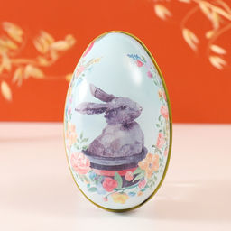 Металлическая шкатулка - яйцо Пасхальный зайка в горшке, для украшений, хранения мелочи, 7?6.5?11 см
