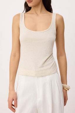 Bej Melanj Fitted/Vucuda Oturan Havuz Yaka Kolsuz Pamuk Ribana Orme Atlet TWOSS26AL00041 - Trendyolmilla фото 3