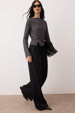 Kahverengi Dugme Detayl? Asimetrik Vucuda Oturan Esnek Orme Bluz TWOAW26BZ00040 - Trendyolmilla фото 5