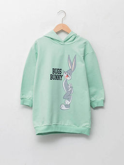 Kap??onlu Bugs Bunny Bask?l? Uzun Kollu K?z ?ocuk Elbise
