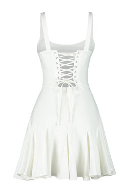 TRENDYOLMILLA Bridal Ekru A-Kesim Astarl? Korse Detayl? Biyeli Dokuma K?sa Abiye Gece Elbise TPRSS23EL00251  фото 11