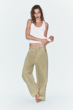 JEANS TRF BAGGY FOLDED TIRO MEDIO / Verde Oliva