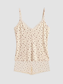 ?p Ask?l? ?i?ekli Kad?n ?ortlu Pijama Tak?m?