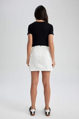 Мини-юбка из габардина с нормальной талией и вырезом - Defacto фото 8