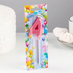 Цена за 5 шт. Свеча в торт на шпажке Грань, цифра 4, 5 см, розовая - Страна карнавалия фото 2