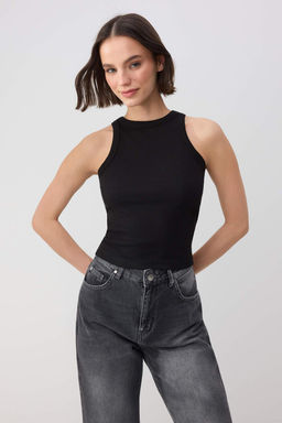 Wardrobe Essentials-Siyah Fitted/Vucuda Oturan Kal?n Ask?l? Esnek Orme Atlet TWOSS26AL00029