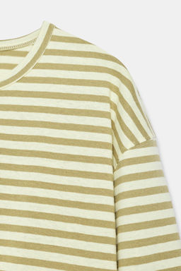 CAMISETA RAYAS ALGOD?N Y LINO / Beige / Tostado