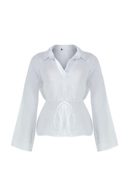 TRENDYOLMILLA Beyaz %100 Keten Baglama Detayl? Gomlek TWOSS25GO00130  фото 5