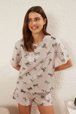 Trendyolmilla Pembe %100 Pamuklu Kurdele/Fiyonklu Sortlu Orme Pijama Tak?m? THMSS25PT00238  фото 3