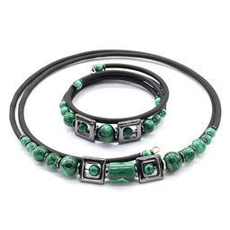 Набор чокер и браслет с малахитом шарики 8-10мм, 43см, 17см Радуга камня