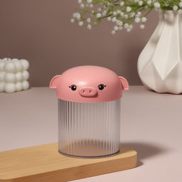 Цена за 2 шт. Органайзер для ватных палочек «Хрюшка», с крышкой, d=7.7×10.3 см, розовый, прозрачный