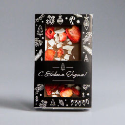 МОЛОЧНЫЙ ШОКОЛАД С КЛУБНИКОЙ И КУСОЧКАМИ КОКОСА, НОВОГОДНЯЯ КОРОБОЧКА #12