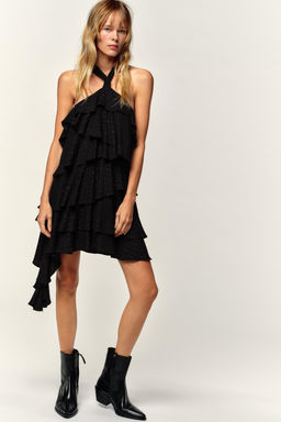 METALLIC THREAD HALTER DRESS - Zara фото 3