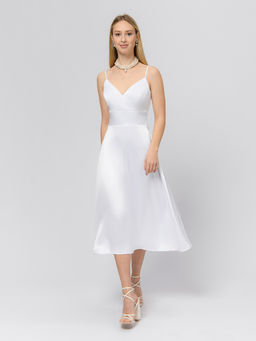 Платье белого цвета длины миди на бретелях с глубоким вырезом - 1001dress фото 2