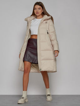 Пальто утепленное с капюшоном зимнее женское бежевого цвета 51155B - MaxRita фото 11