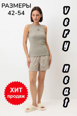 Е 20159/пыльно-оливковый,полевые цветы пижама жен