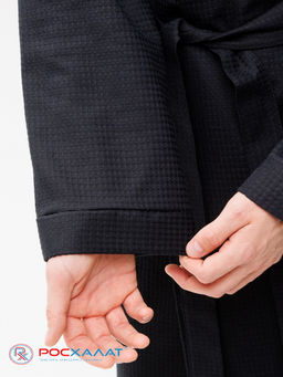 Мужской вафельный халат с планкой черный В-03 (27)