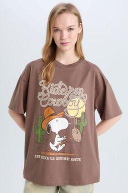 Coool Snoopy Oversize Genis Kal?p Bisiklet Yaka Bask?l? K?sa Kollu Tisort