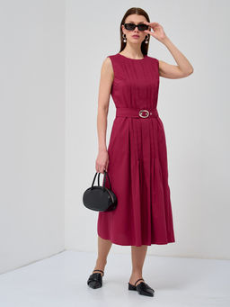 Платье хлопок с поясом бордовое