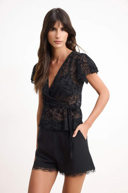 Siyah Fitted/Vucuda Oturan Kruvaze Baglama Detayl? Uzun Kol Orme Bluz TWOSS26BZ00702 - Trendyolmilla фото 2