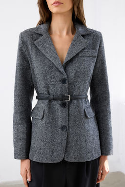 Antrasit Kendinden Kemerli Bal?ks?rt? Dokuma Blazer Ceket TWOAW26BC00011