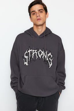 TRENDYOL MAN Antrasit Oversize/Genis Kesim Ici Polar/S?cak Tutan Kapusonlu Sweatshirt TMNAW24SW00029 - Trendyolmilla фото 11