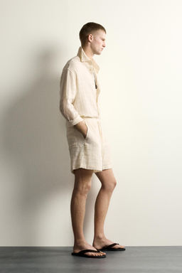 CAMISA RELAXED FIT JACQUARD CUADROS LINO - ALGOD?N / Crudo - Zara фото 3