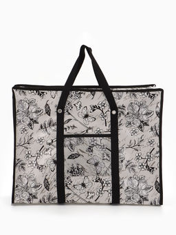 Сумка хозяйственная «Цветы и бабочки», на молнии, 60×20×45 см, наружный карман, серая