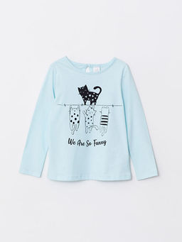 Bisiklet Yaka Uzun Kollu Bask?l? K?z Bebek Ti??rt