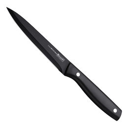 Нож кухонный "Becco Nero" 13см из нержавеющей стали, ширина 2см, длина 24,5см, универсальный, конструкция "фултанг", лезвие с покрытием PEARL, пластмассовая ручка, черный, ПВХ чехол-подвес, "Regent" (Китай)