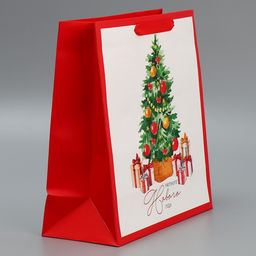 Цена за 2 шт. Пакет подарочный новогодний ламинированный квадратный Happiness, 30?30?12 см