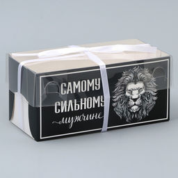 Цена за 5 шт. Коробка для капкейка, кондитерская упаковка, 2 ячейки «Сильному мужчине», 16×8×7.5 см