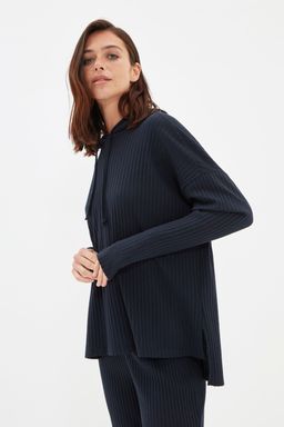 Trendyolmilla Lacivert Kapusonlu Fitilli Orme Pijama Tak?m? THMAW22AU0334  фото 8