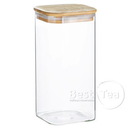 Стеклянная банка квадратная с бамбуковой крышкой 1,5 л, 20х10см