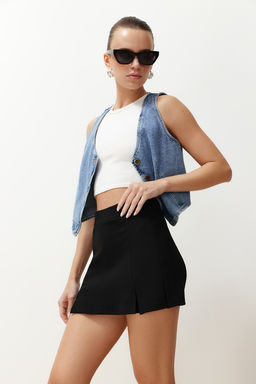 Siyah Y?rtmacl? A-line/Can Ac?lan Esnek Orme Mini Sort Etek TWOSS24ET00212