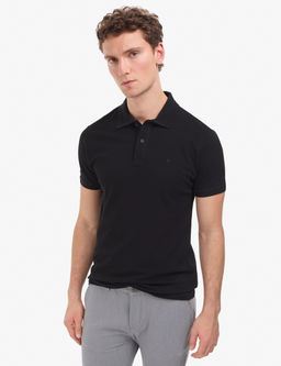 Siyah Slim Fit %100 Pamuk D__meli Polo Yaka Basic Ti__rt