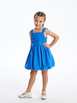 Kare Yaka Ask?l? K?z Bebek Poplin Elbise