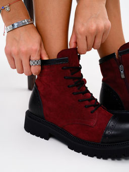 Ботинки 319.taskanabl.Бордо замша+черный/мех